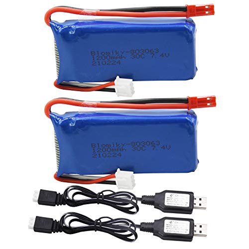 2 Pack 7.4V 1200mAH Lipo Battery Pack with JST Plug and Charger M3833