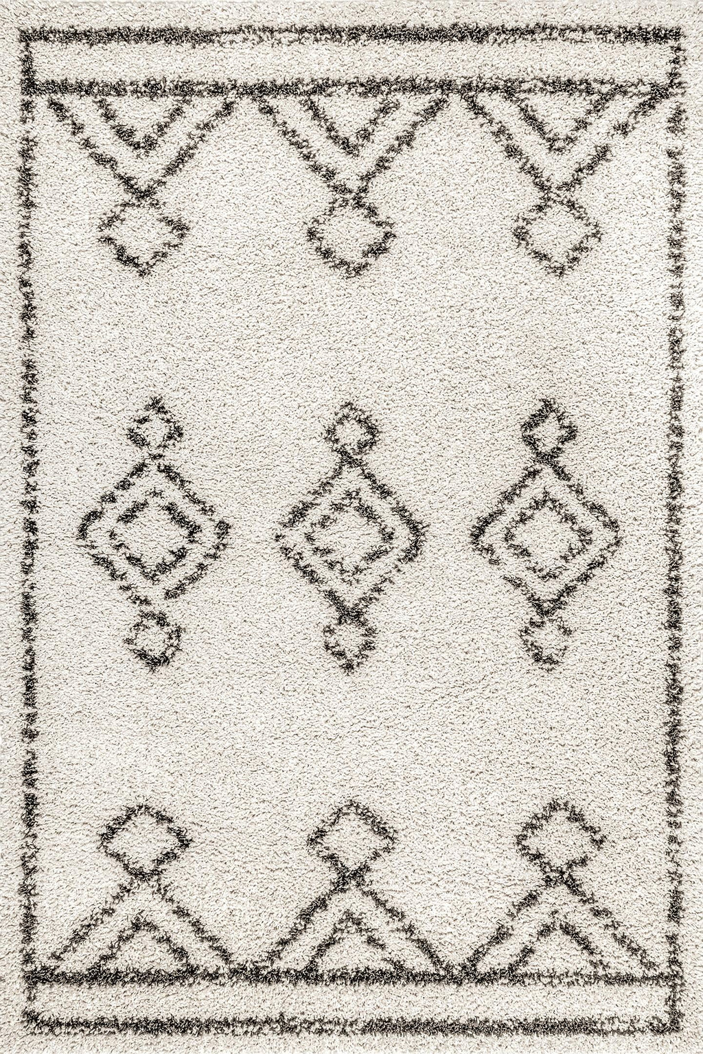 Off White Moroccan Diamond Shag Area Rug S446