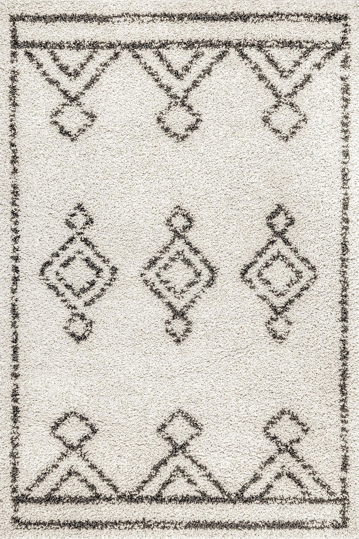 Off White Moroccan Diamond Shag Area Rug S446