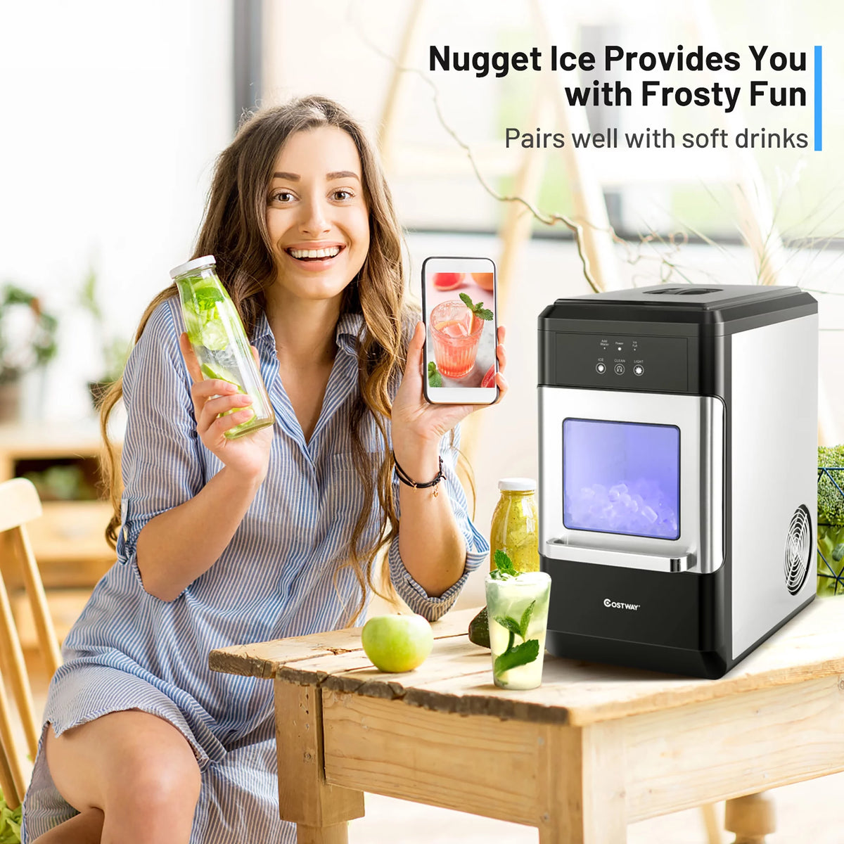 Nugget Ice Maker Countertop 44lbs Per Day with Ice Scoop and Self-Cleaning G9742