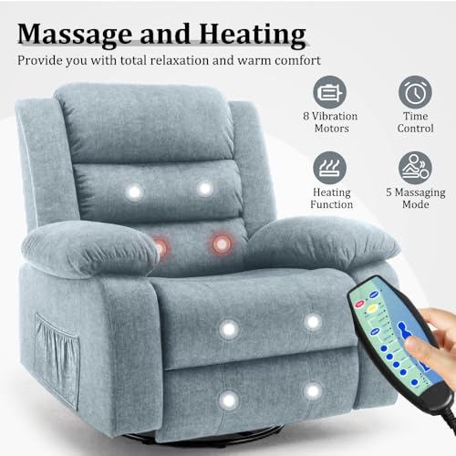 Beige Oversized Swivel Rocking Recliner Chair with Massage and Heat Y3649