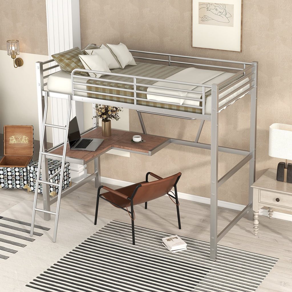 Metal Loft Bed with Desk and Shelf M5622