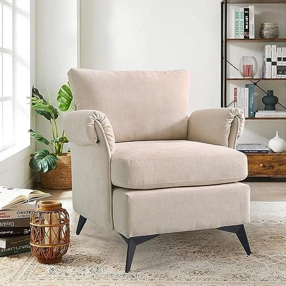 Linen Fabric Accent Chair with Metal Legs Y2408