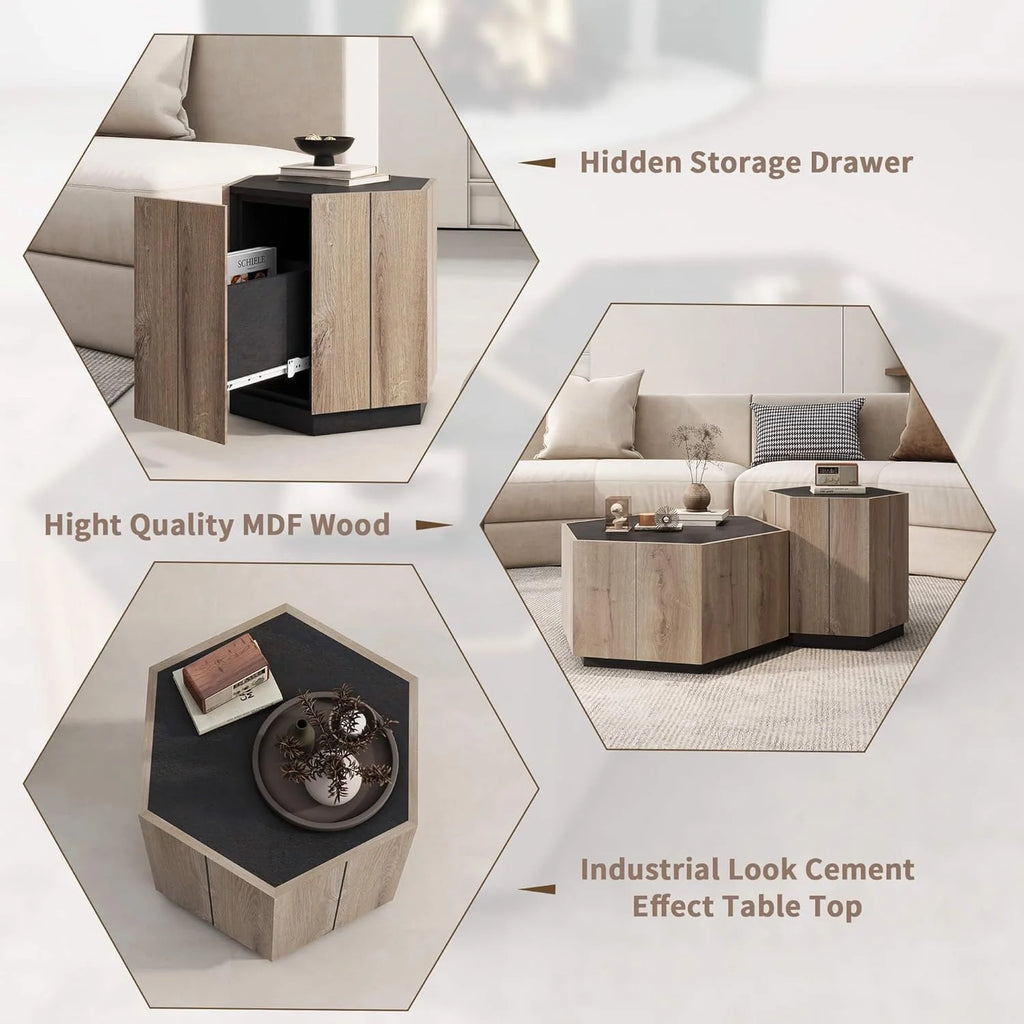 Hexagonal End Table with Drawer G498