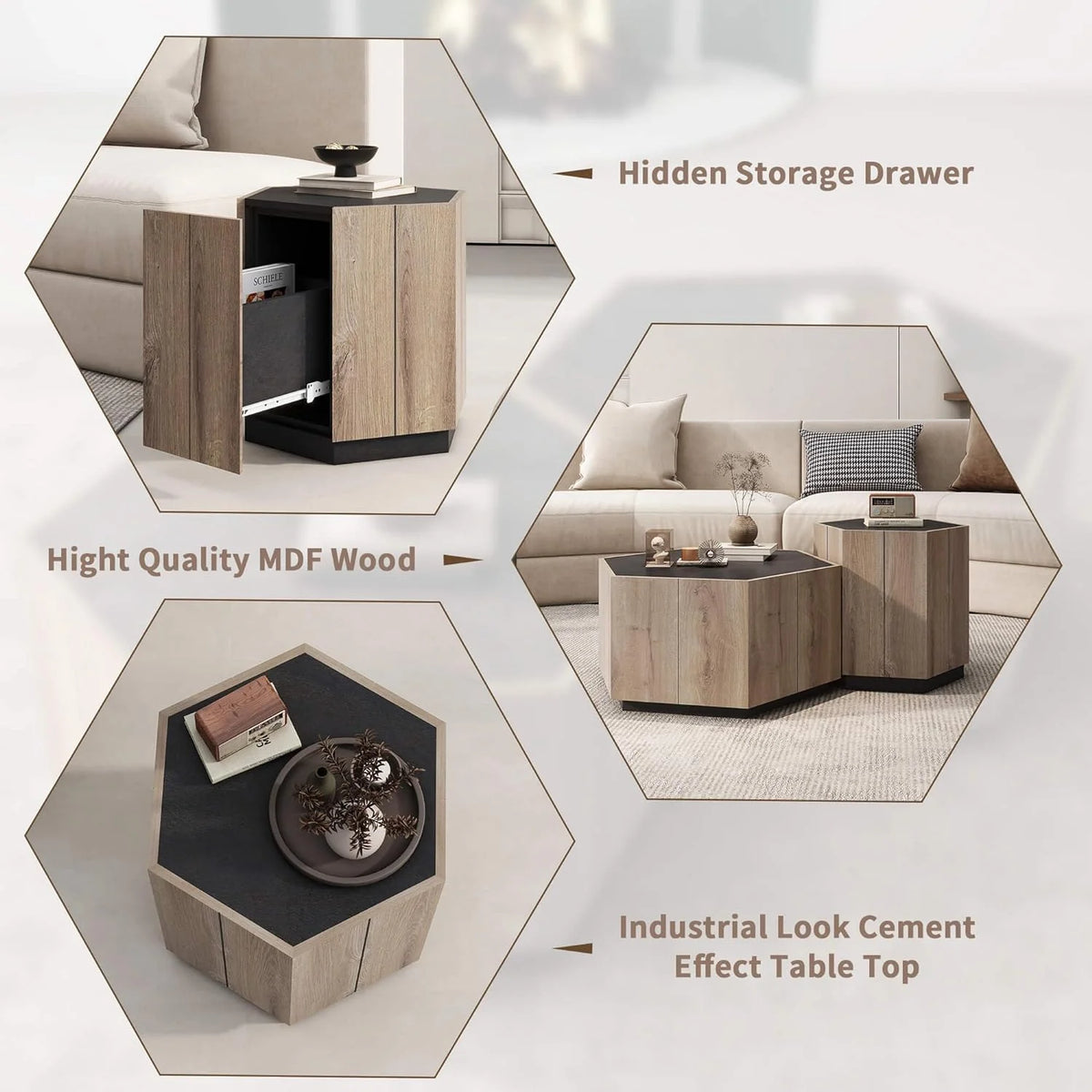 Hexagonal End Table with Drawer G498