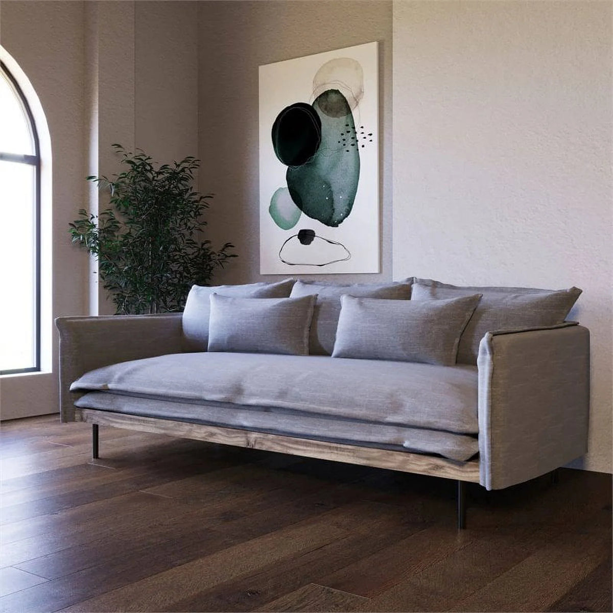 Gray Fabric & Wood Sofa N755