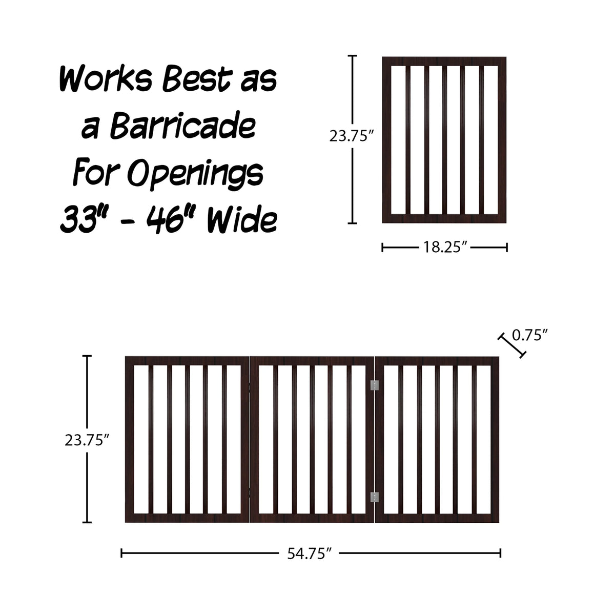 3 Panel Brown Wooden Freestanding Pet Gate O344278