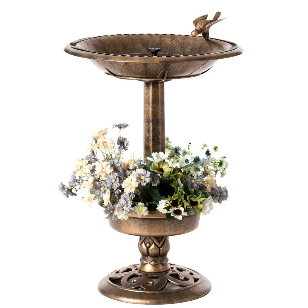Solar Powered Round Bird Bath and Pond Fountain with Planter Bowl X62507