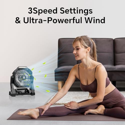 Portable Camping Fan with LED Lantern, 15000mAh Rechargeable Battery Operated Fan with 3 Speeds K90218