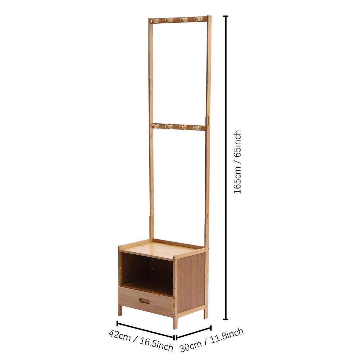 Bamboo Coat Hat Rack Shoe Bench with 8 Hooks C72453