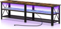 Brown 71 inch Metal TV Stand with LED Lights and Power Outlets W4781