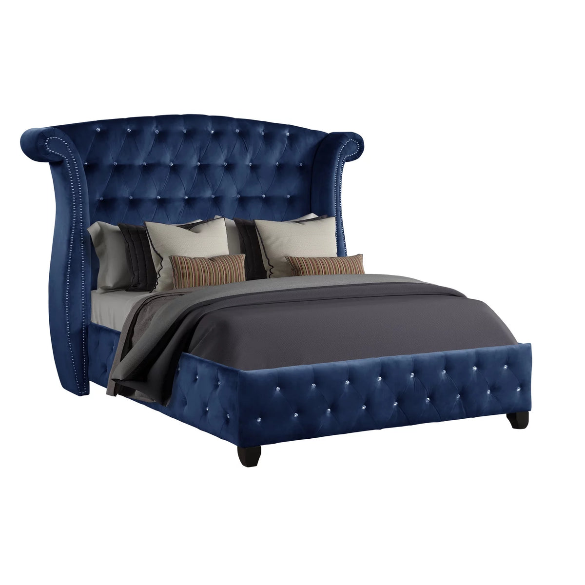 Queen Size Blue Upholstered Wood Bed C61490