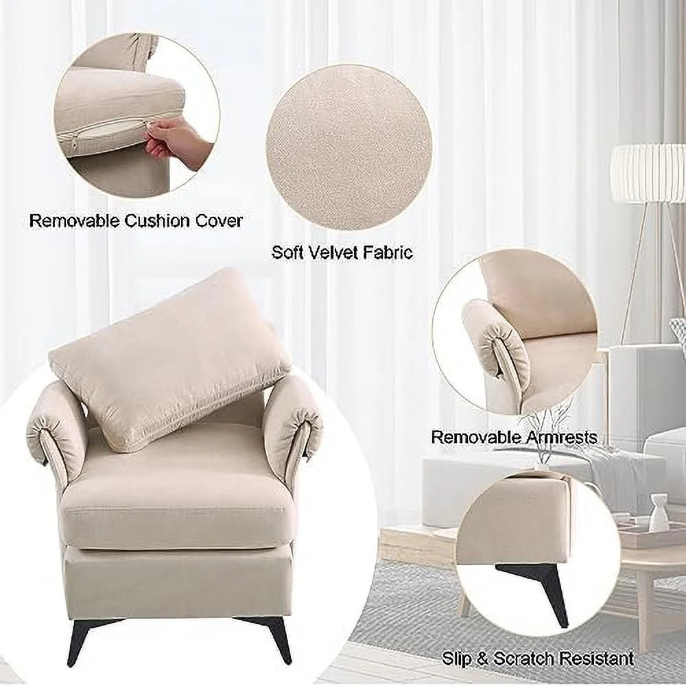 Linen Fabric Accent Chair with Metal Legs Y2408