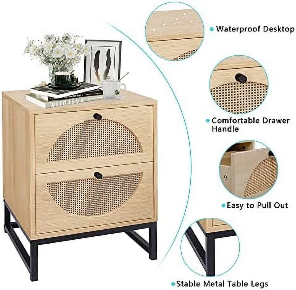 Rattan Nightstand Set of 2 Wood Side Table Brown B845924