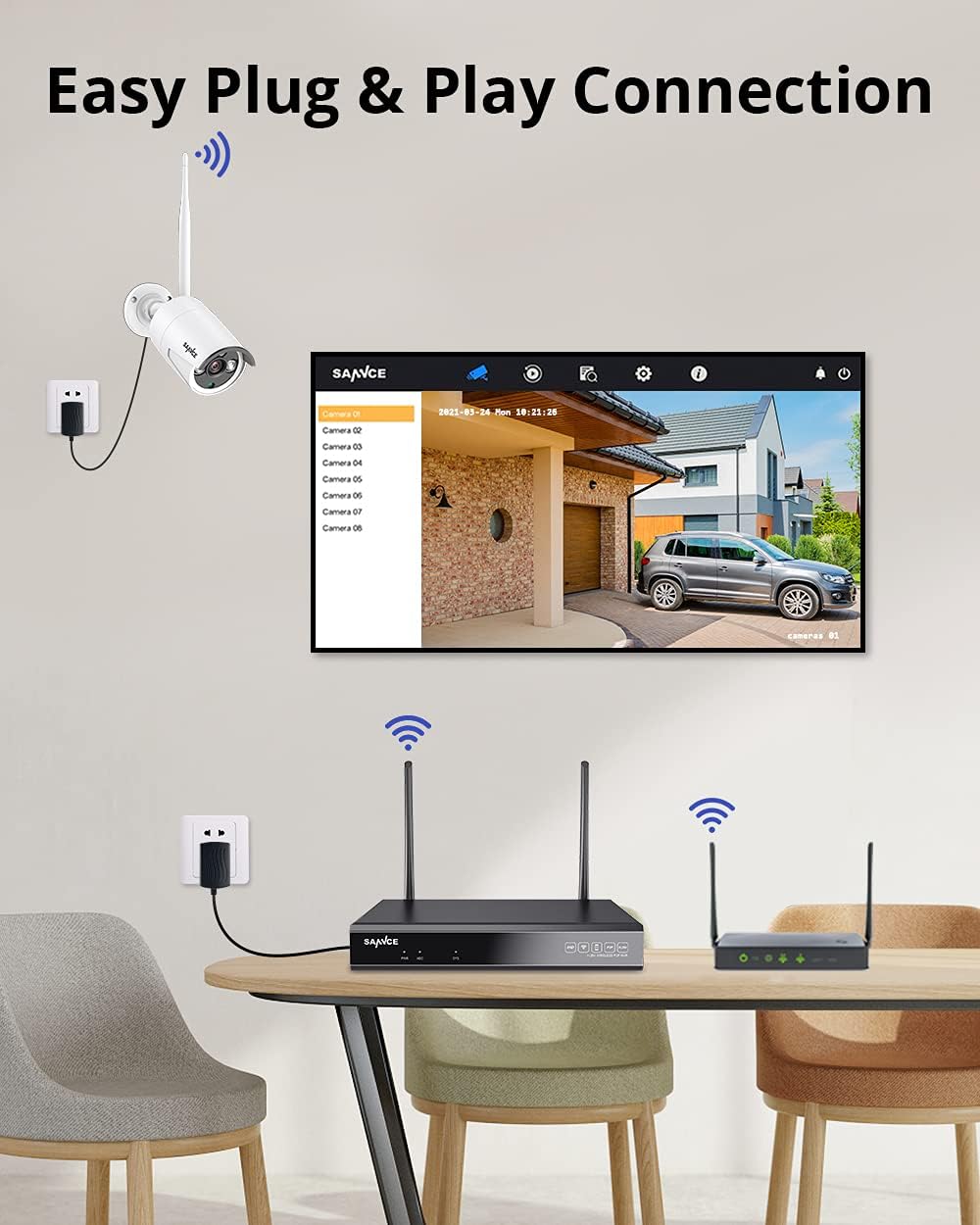 8 Channel 5MP HD Wireless Security Camera System with 3MP WiFi Cameras V943