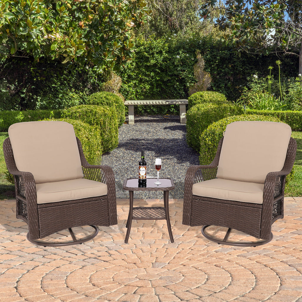 3-Pieces Patio Wicker Furniture Set with Side Table and Cushions J786
