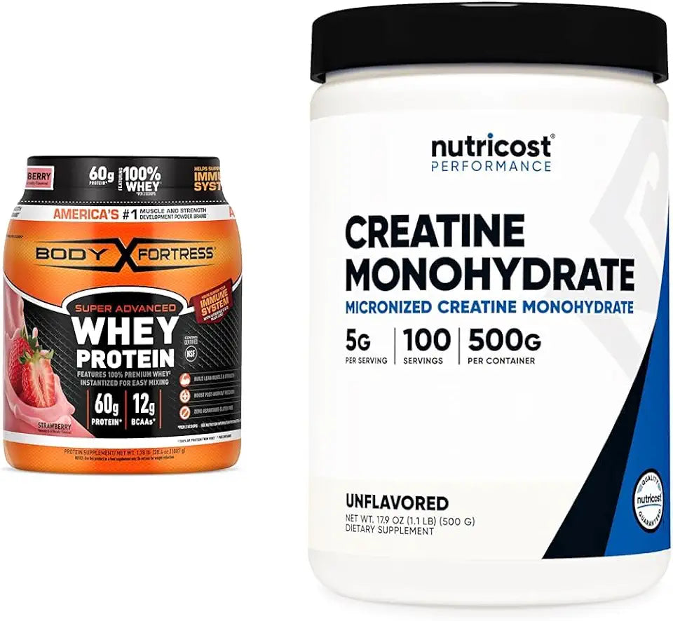 Whey Protein Powder Strawberry 60g Protein 12g BCAAs + Creatine Monohydrate Powder 5000mg 100 Servings C875964