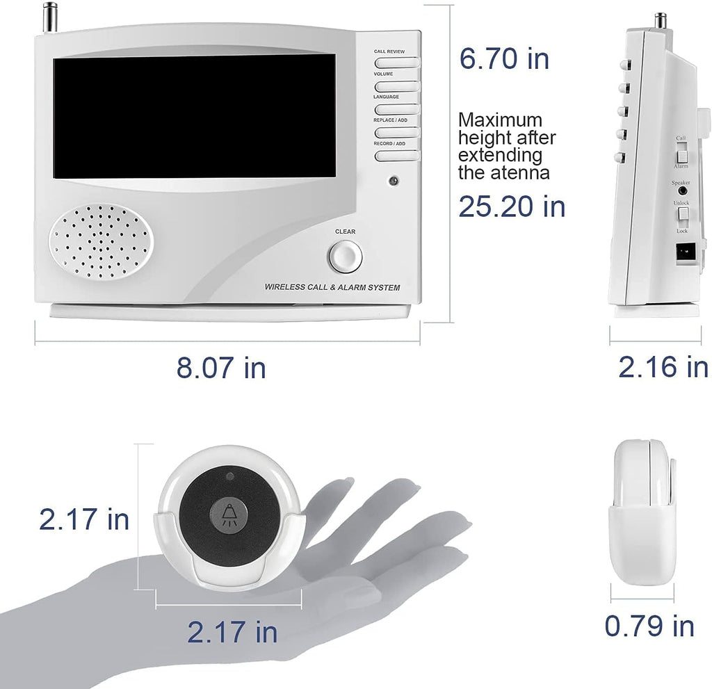 Wireless Calling System with 10 Waterproof Call Buttons and 1 Monitoring Unit E745