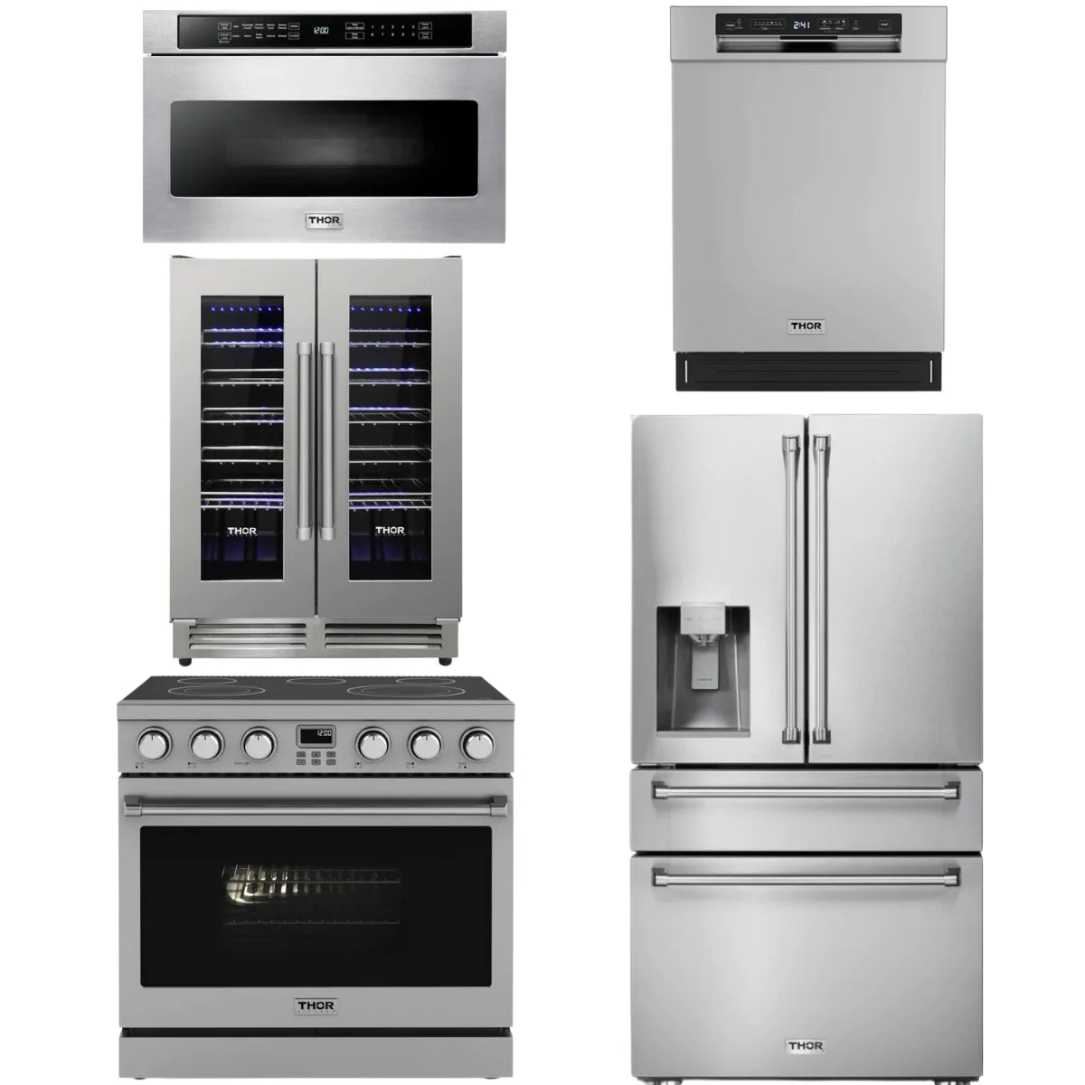 36 Electric Range, Refrigerator, Dishwasher, Microwave and Wine Cooler N6886