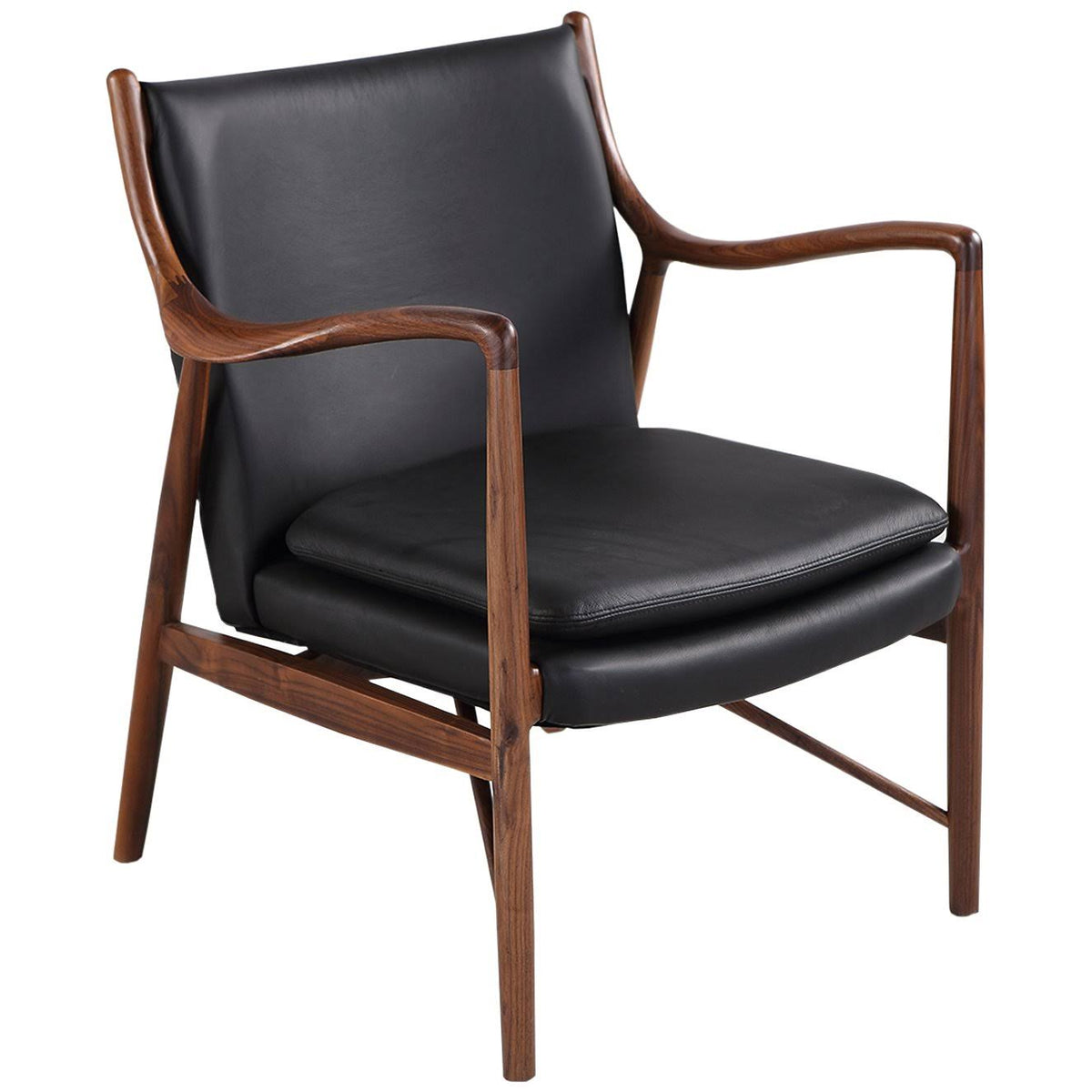 Black Italian Leather Walnut Arm Chair Y25176