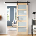 42x84 inch Frosted Glass Sliding Barn Door with Hardware Kit E3540