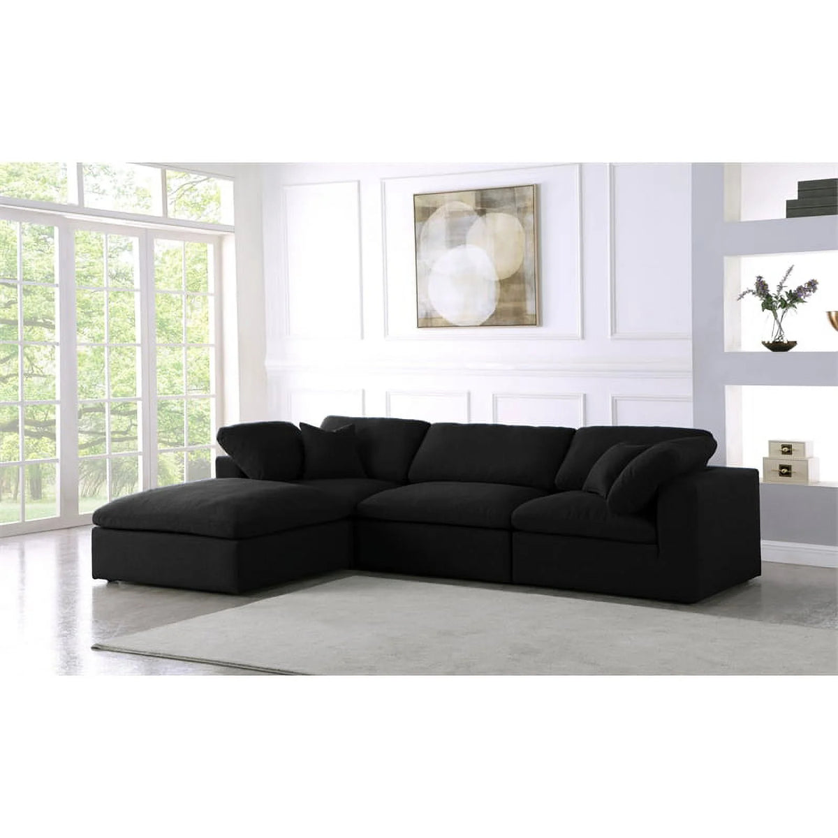 Black Linen Fabric Modular Sectional H12452