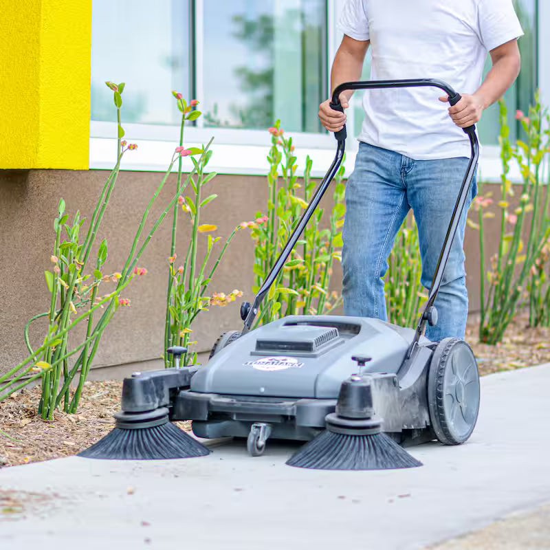 38 in. Walk Behind Push Sweeper with Triple Power Brooms S84224