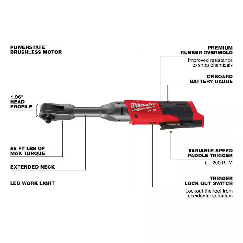 12V 3/8 in. Brushless Cordless Extended Reach Ratchet O7201