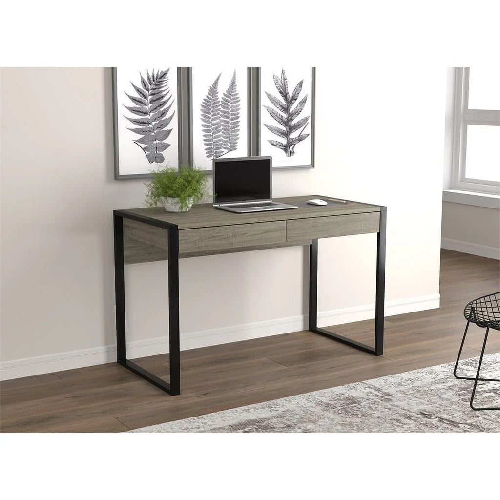 47"L 2-Drawers Black Metal Computer Desk D716