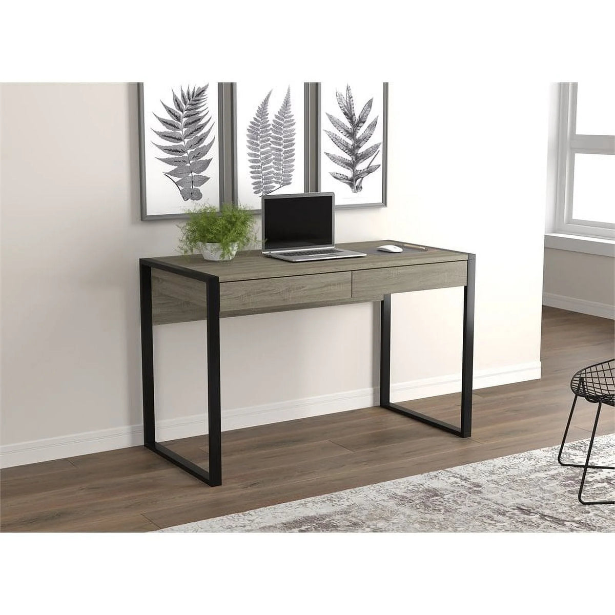 47"L 2-Drawers Black Metal Computer Desk D716