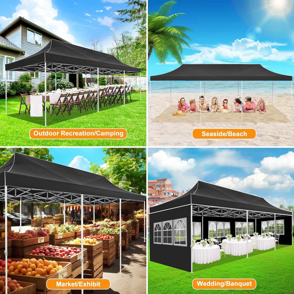 10'x30' Pop Up Canopy with 8 Removable Sidewalls, Black K53042