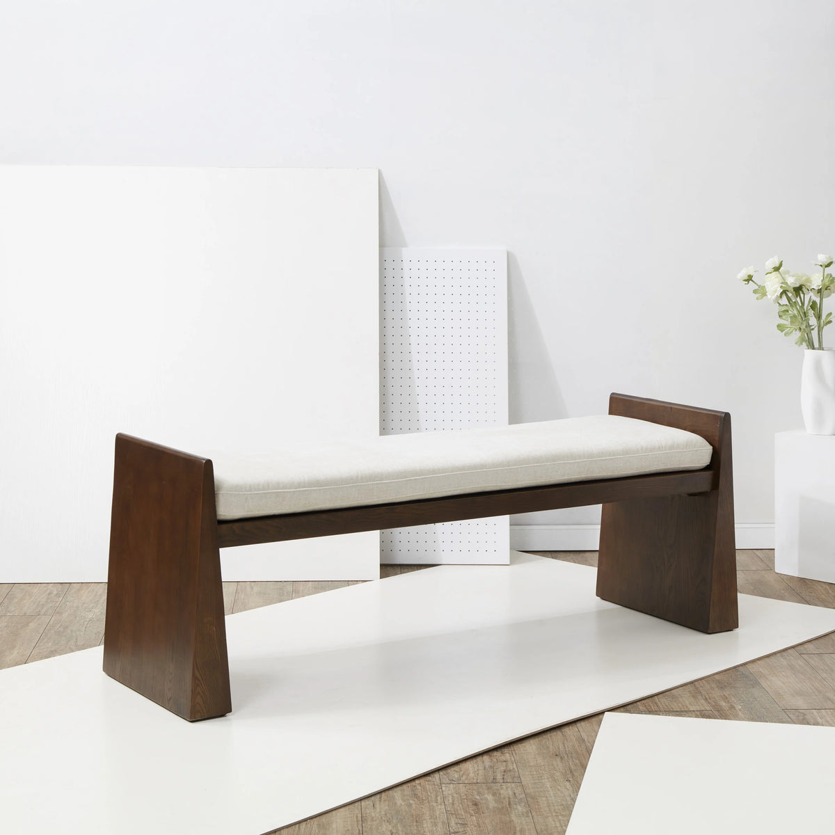 Solid Velvet Modern Bench with Wood Frame R342966
