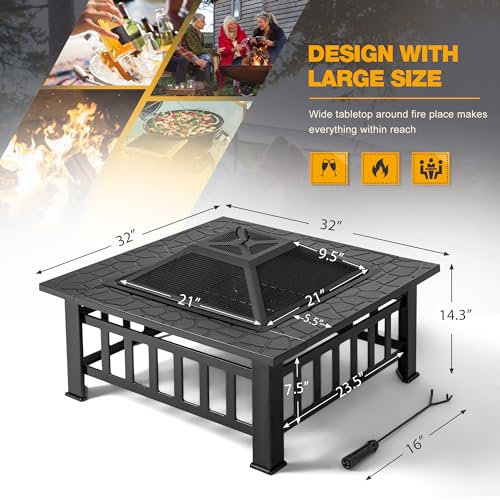 32 Inch Metal Fire Pit with Waterproof Cover H509002