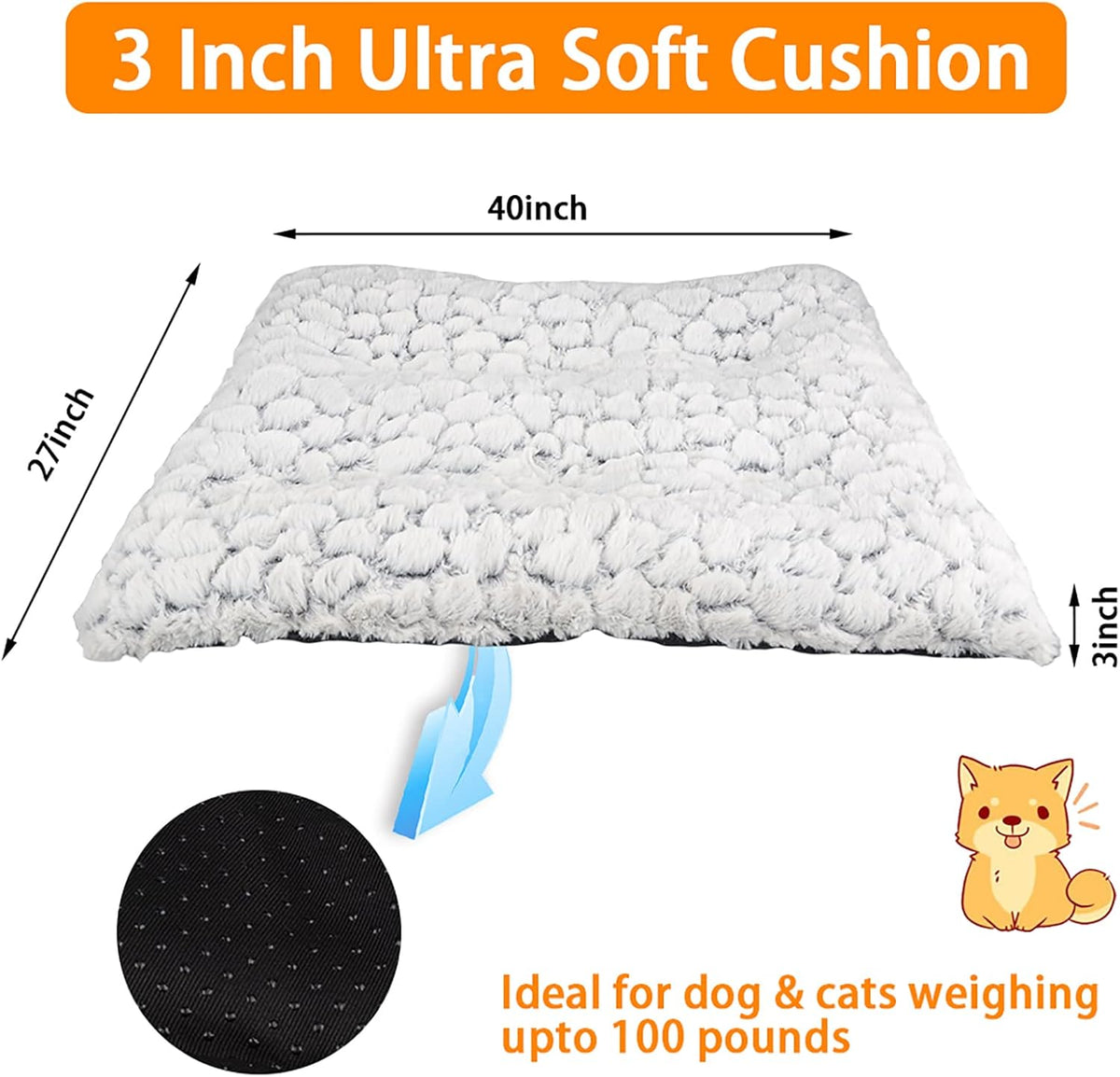 Ultra Soft Washable Anti-Slip Dog Crate Bed Pad 40inch White Pack of 2 D93985