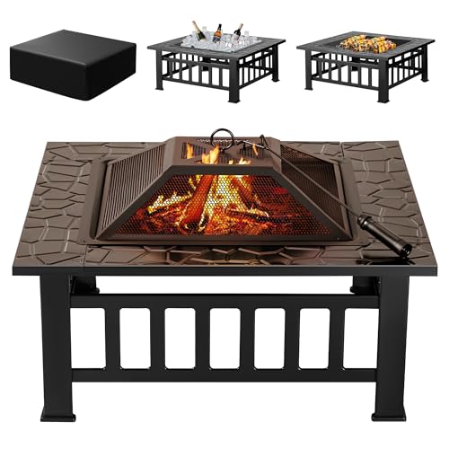 32 Inch Metal Fire Pit with Waterproof Cover H509002
