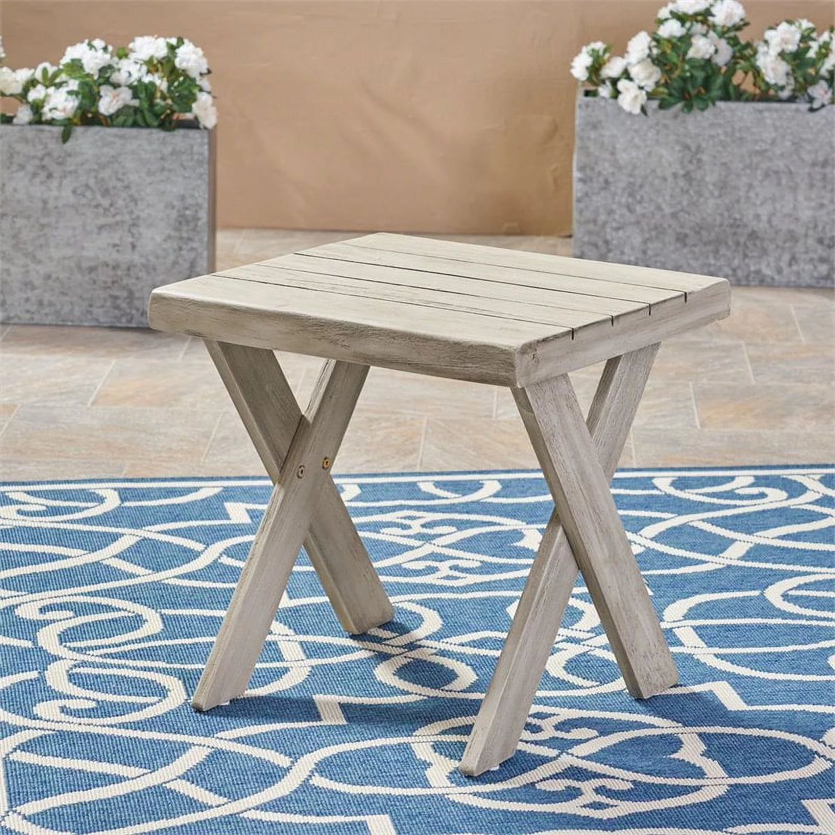 Light Gray Acacia Wood Outdoor Side Table I2653