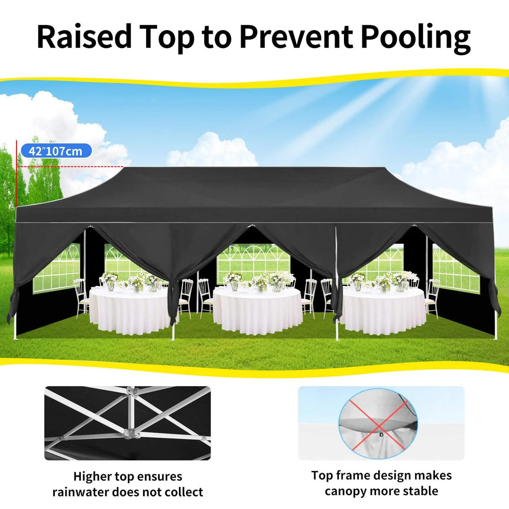 10'x30' Pop Up Canopy with 8 Removable Sidewalls, Black K53042