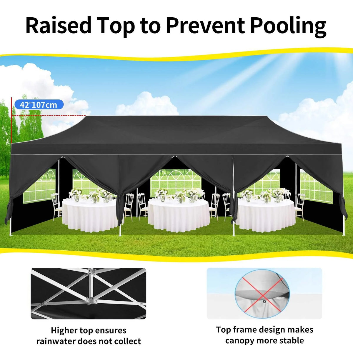 10'x30' Pop Up Canopy with 8 Removable Sidewalls, Black K53042