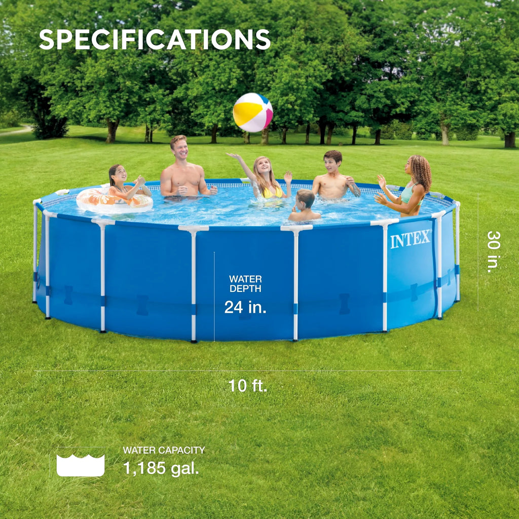 10' x 30 Metal Frame Round Above Ground Swimming Pool with Pump V771335