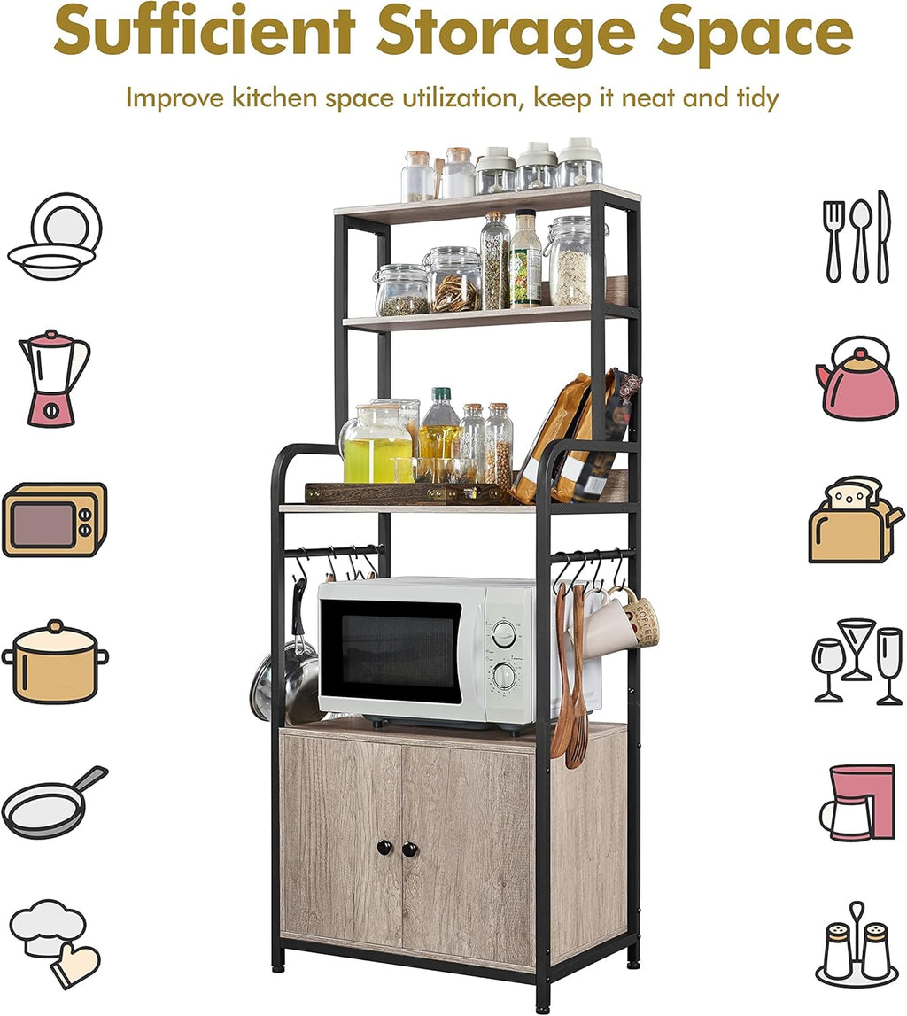 4-Tier Kitchen Bakers Rack with Storage Cabinet and Hutch L9584