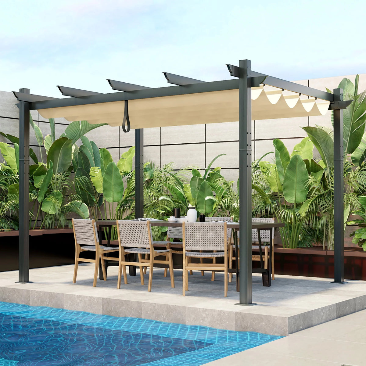 10x12ft Aluminum Retractable Pergola Canopy Shelter V628