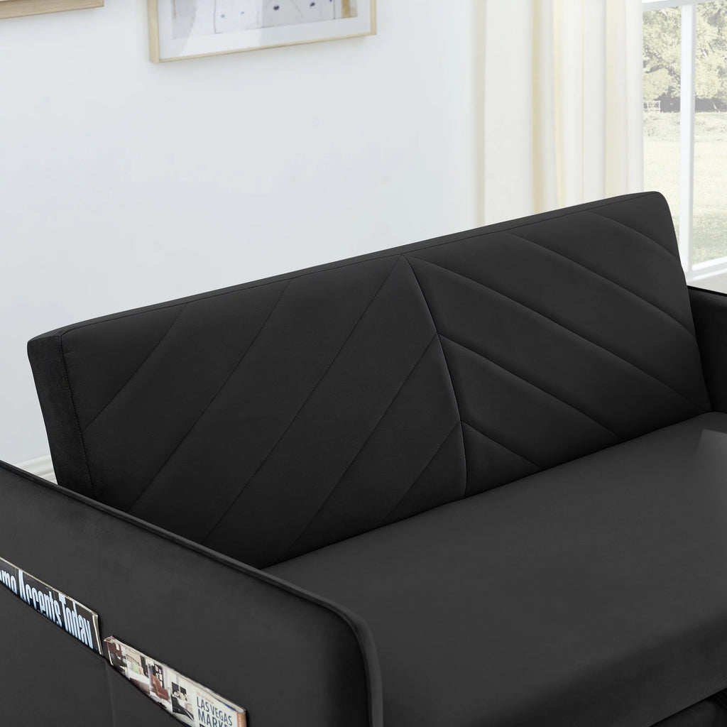Black Velvet 3 in 1 Sleeper Sofa Couch Bed with 2 USB Ports J14056