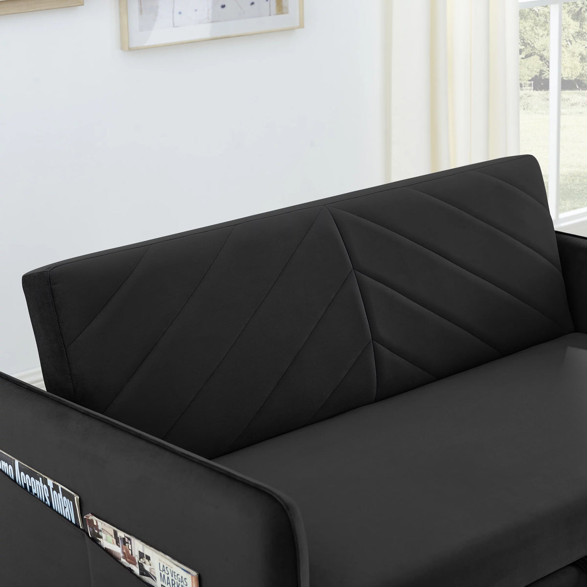 Black Velvet 3 in 1 Sleeper Sofa Couch Bed with 2 USB Ports J14056