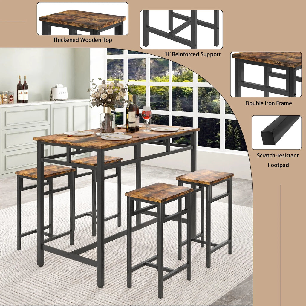5-Piece Counter Height Dining Table Set with MDF Top E321
