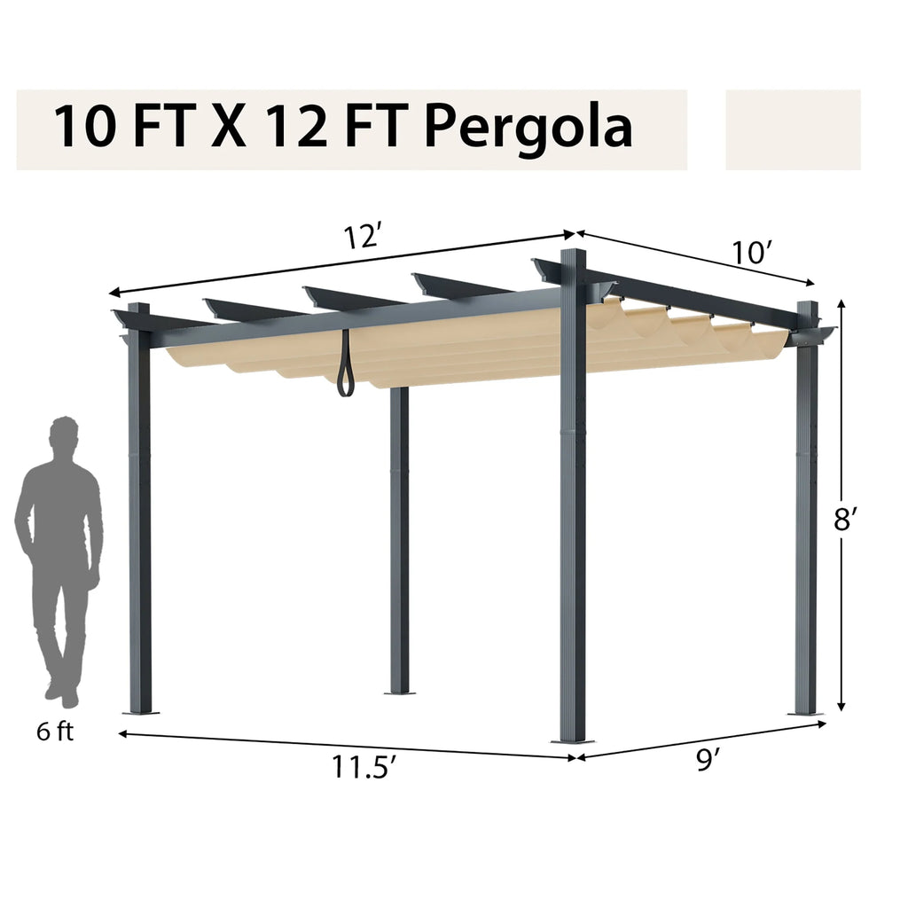 10x12ft Aluminum Retractable Pergola Canopy Shelter V628