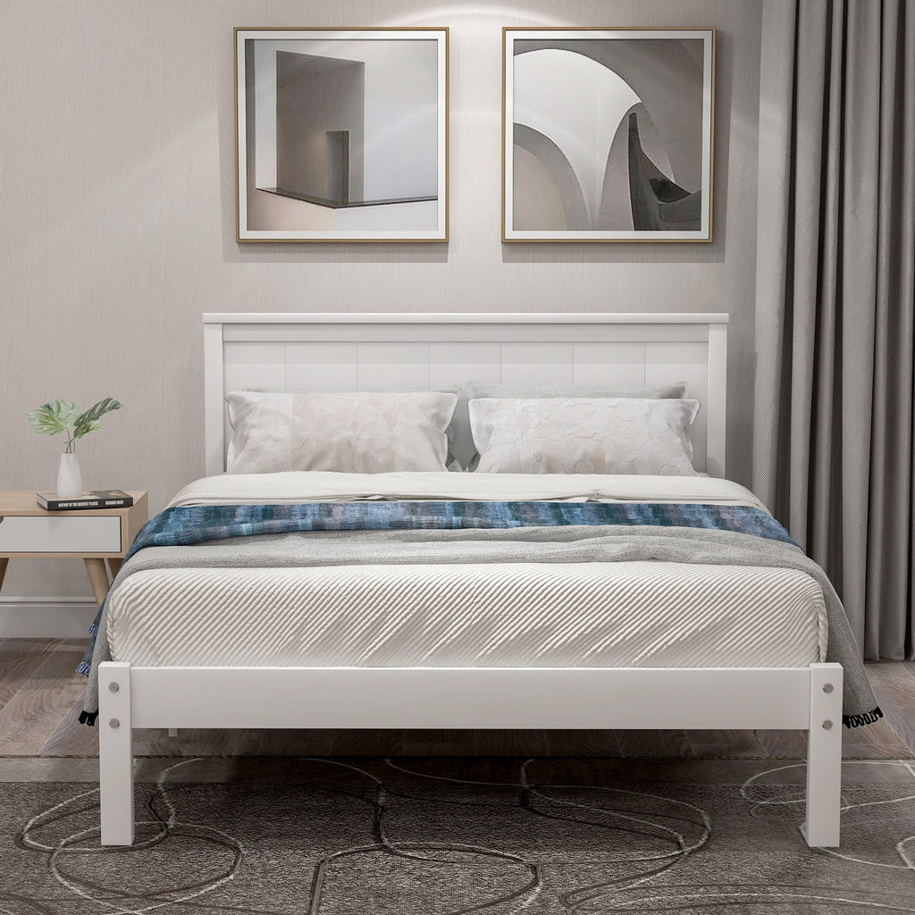 White Twin Wood Platform Bed Frame with Headboard H9528
