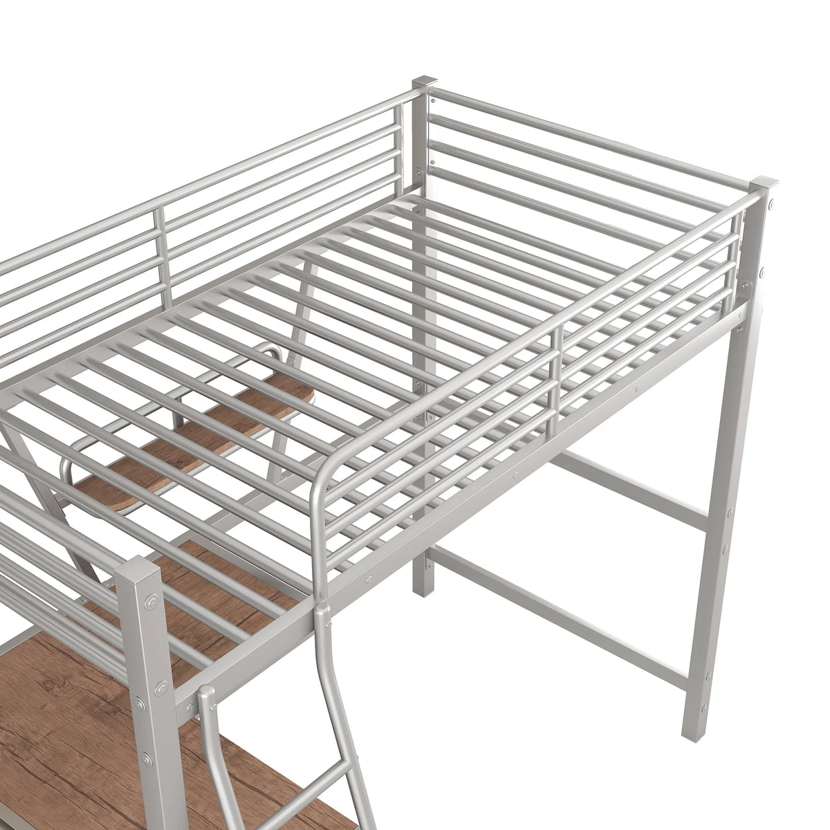Metal Loft Bed with Desk and Shelf M5622
