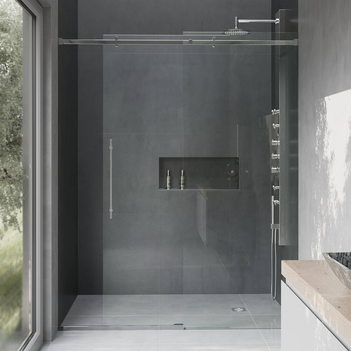 60-Inch Frameless Shower Door with Clear Glass Y388217