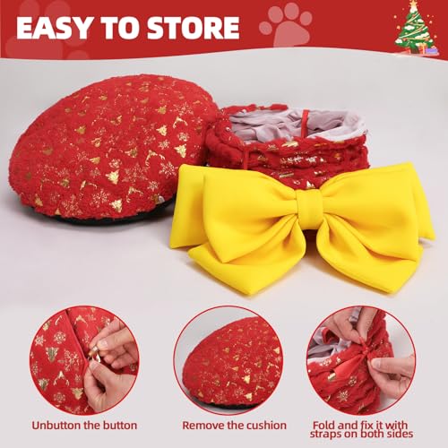 Christmas Cat Tunnel with Bowtie, Washable Circle Cushion and Plush Ball Toy, Red I195