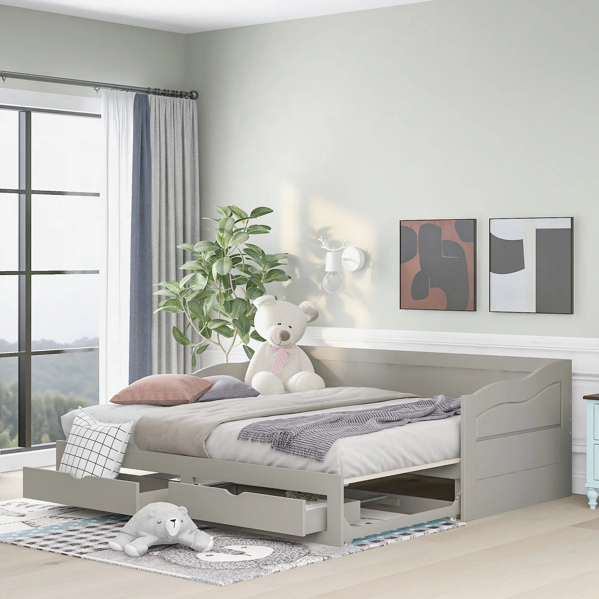 Wooden Sofa Bed with Roller Bed and Two Storage Drawers U581